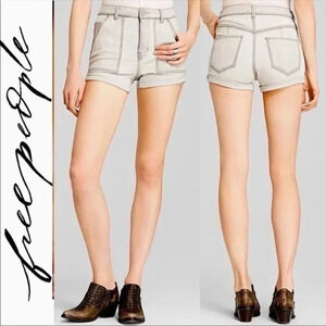 “Free People” Highrise Cotton Blend Grey Denim Cuffed Shorts